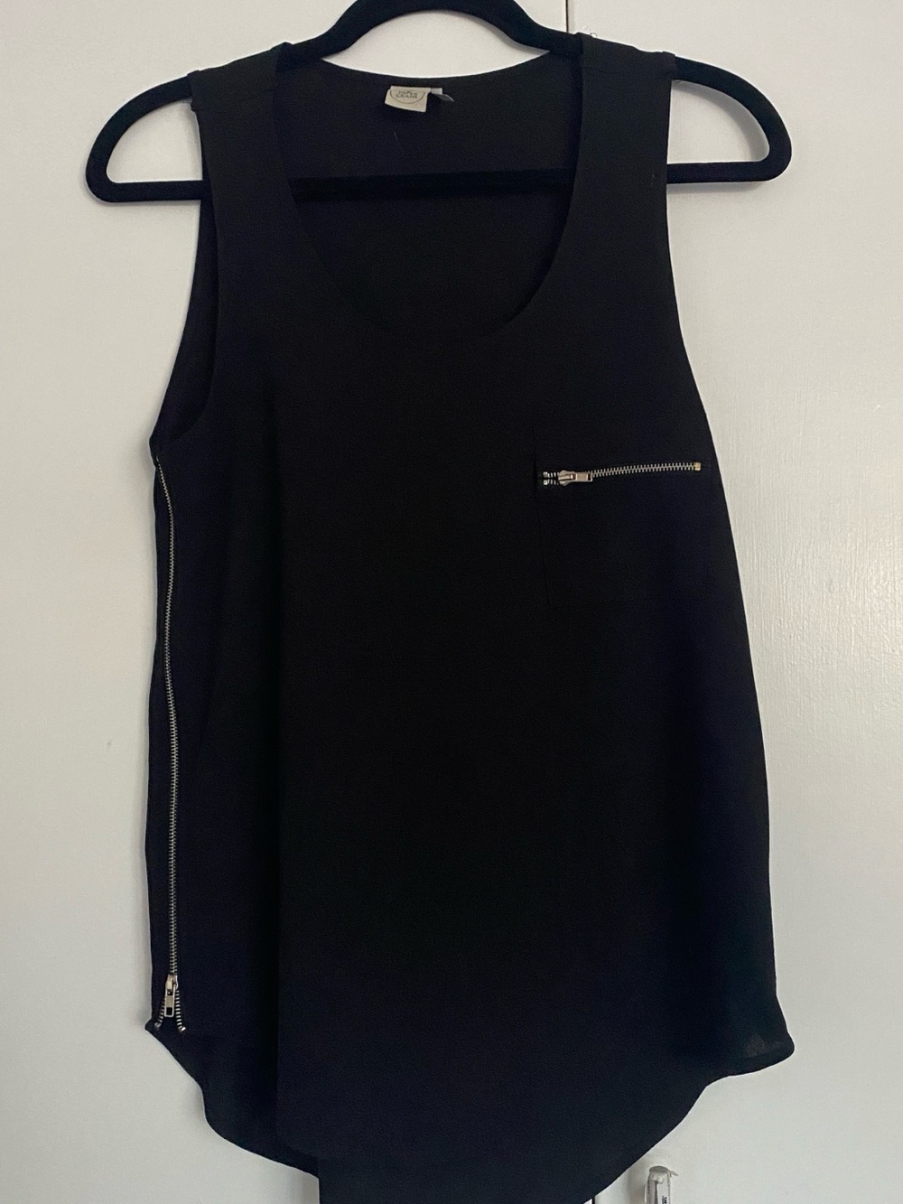 Paper Crane Black Sleeveless Scoop Neck Tank with Silver Zip Details